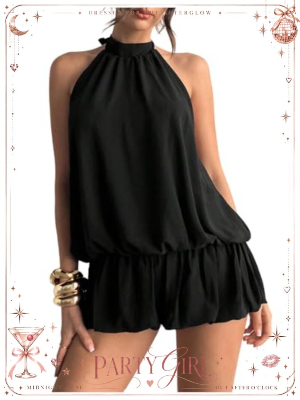 Floerns Women's Y2k Halter Mini Dress Open Back Ruffle Hem Sleeveless Party